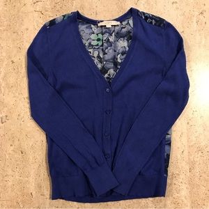 Ann Taylor Loft Blue Floral Sweater with Chiffon Back